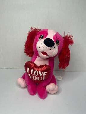 Gemmy Red & Pink Animated Valentine Dog Sings Unchained Melody Sways 10"